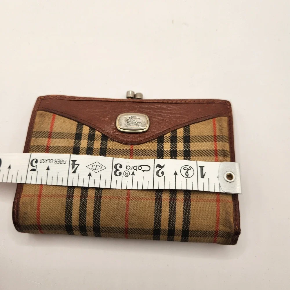 Vintage Burberry Classic Nova Check Kiss Lock Bifold Wallet Canvas Leather